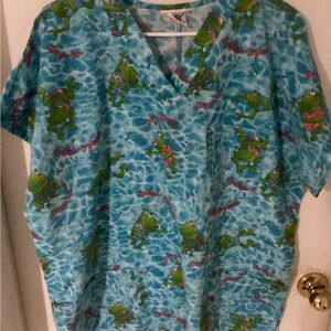 SB Splish Splash Drip Drop Frogs Scrub Top Size XL